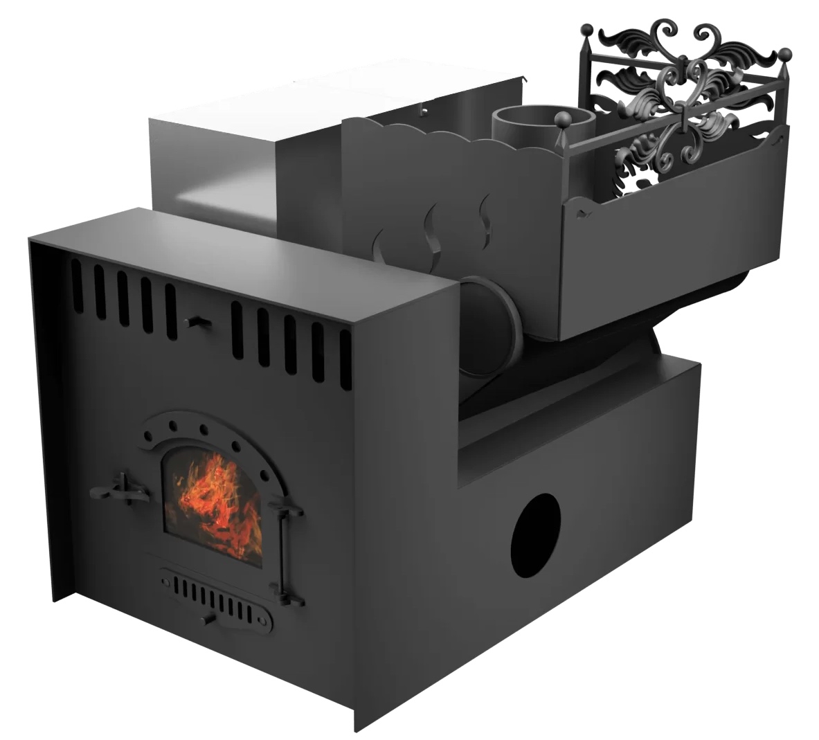 Печь Горыныч 3, каменка с правой стороны, малая дверь со стеклом, система воздушного отопления с порталом фото в Ростове-на-Дону