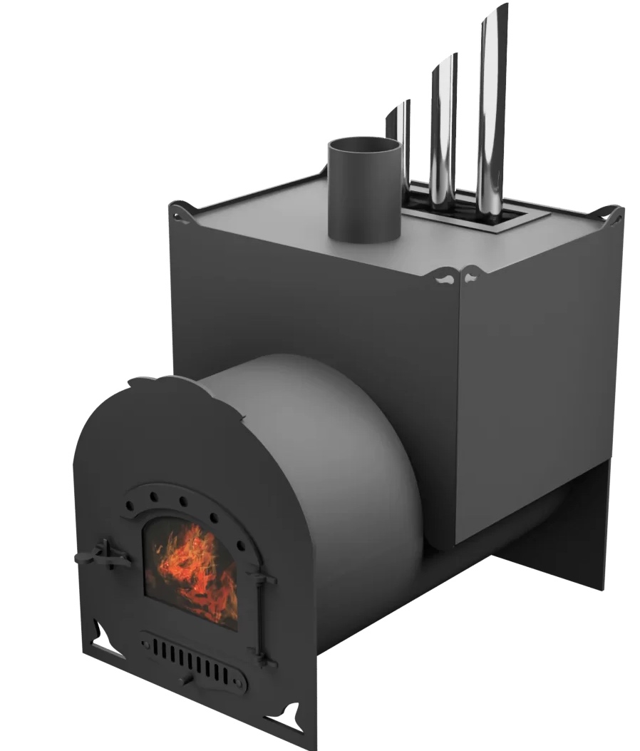 Печь Горыныч Мини, двойная каменка закрытая с парогенератором, малая дверь со стеклом фото в Ростове-на-Дону