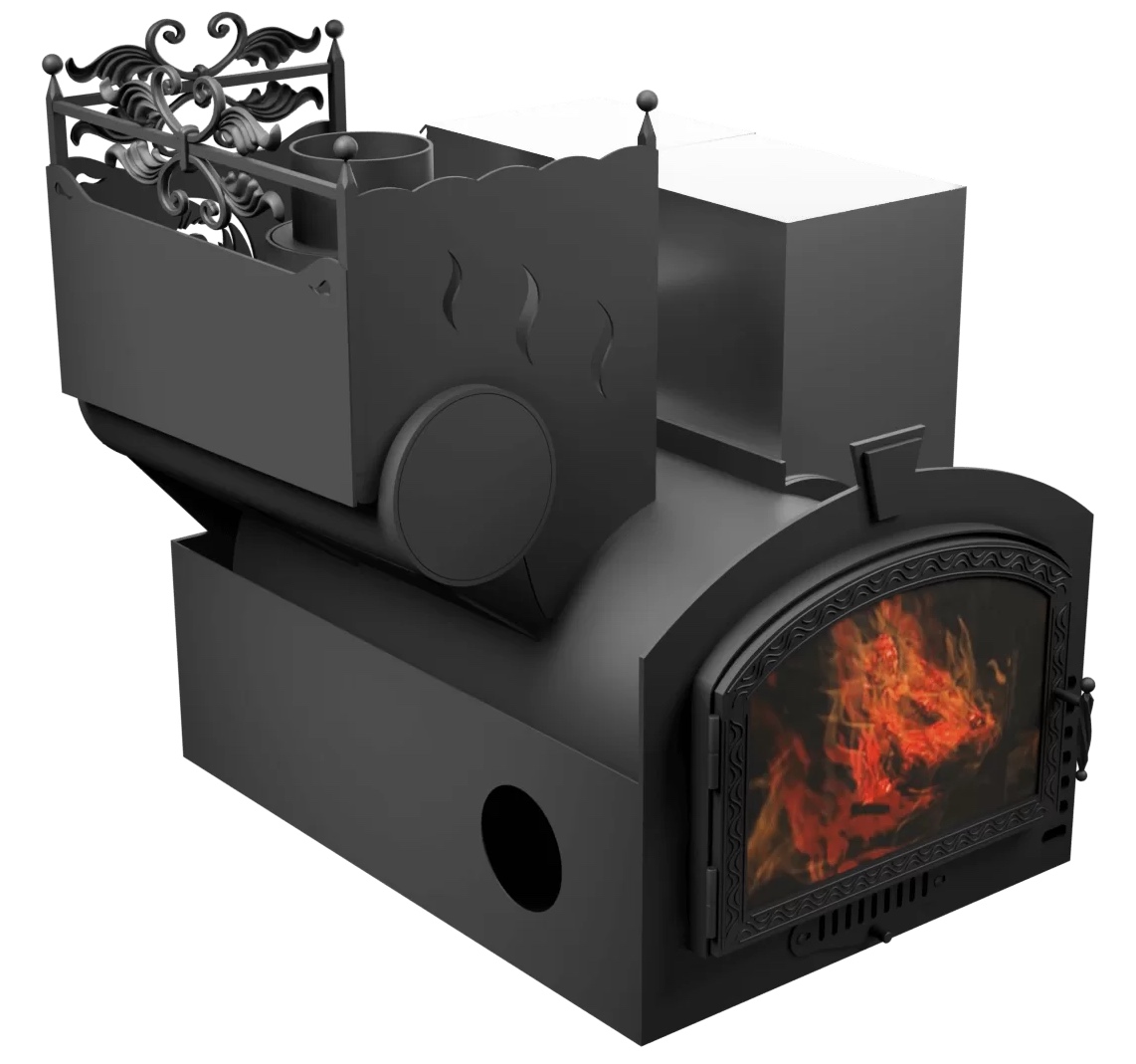 Печь Горыныч 3, каменка с левой стороны, большая дверь со стеклом, система воздушного отопления фото в Ростове-на-Дону