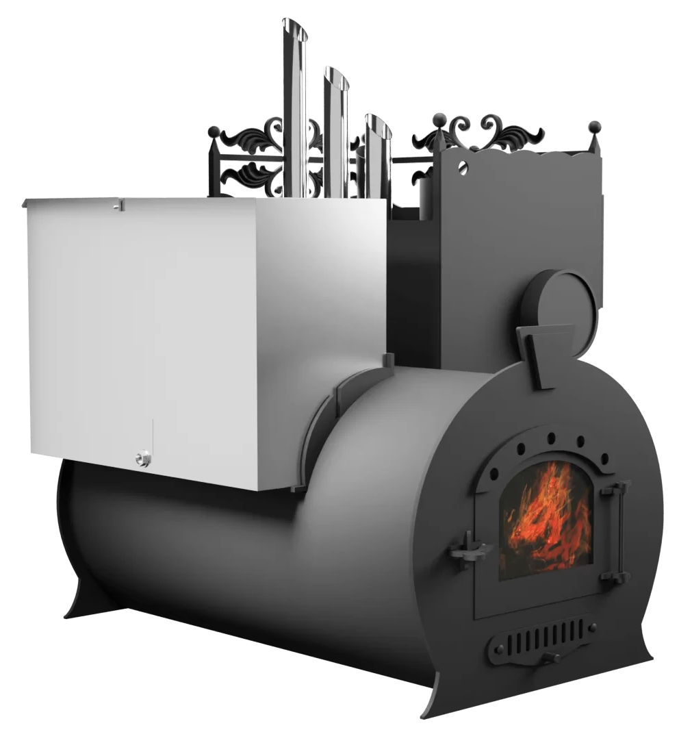 Печь Горыныч 3, каменка закрытая с парогенератором с правой стороны, малая дверь со стеклом фото в Ростове-на-Дону