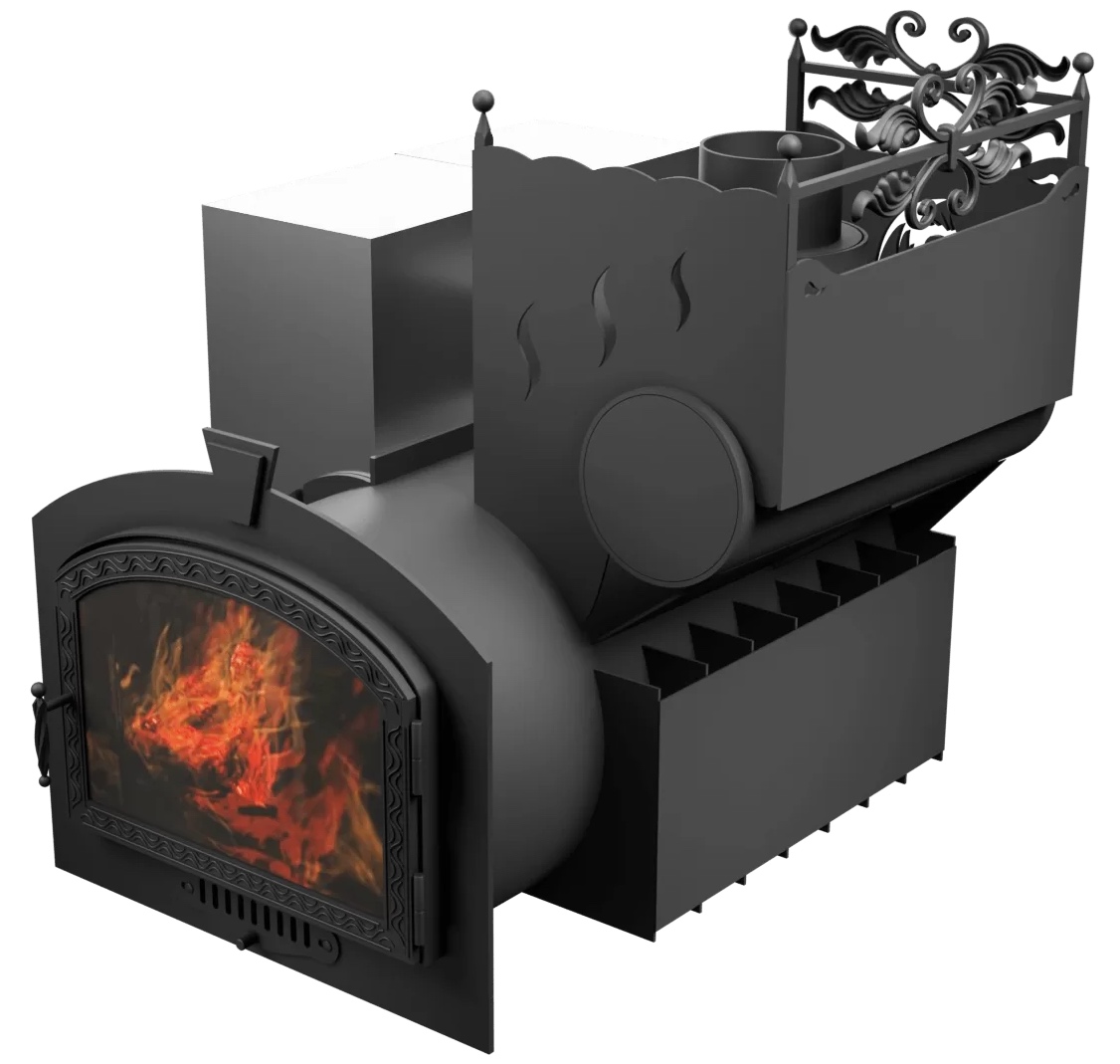 Печь Горыныч 3 с конвекцией, каменка с правой стороны, большая дверь со стеклом фото в Ростове-на-Дону