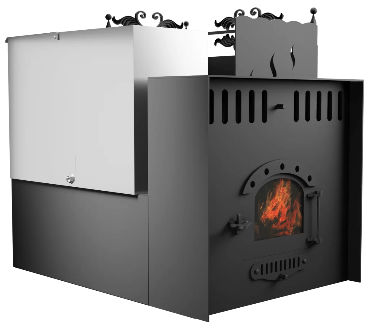 Печь Горыныч 3, каменка с правой стороны, малая дверь со стеклом, система воздушного отопления с порталом фото в Ростове-на-Дону