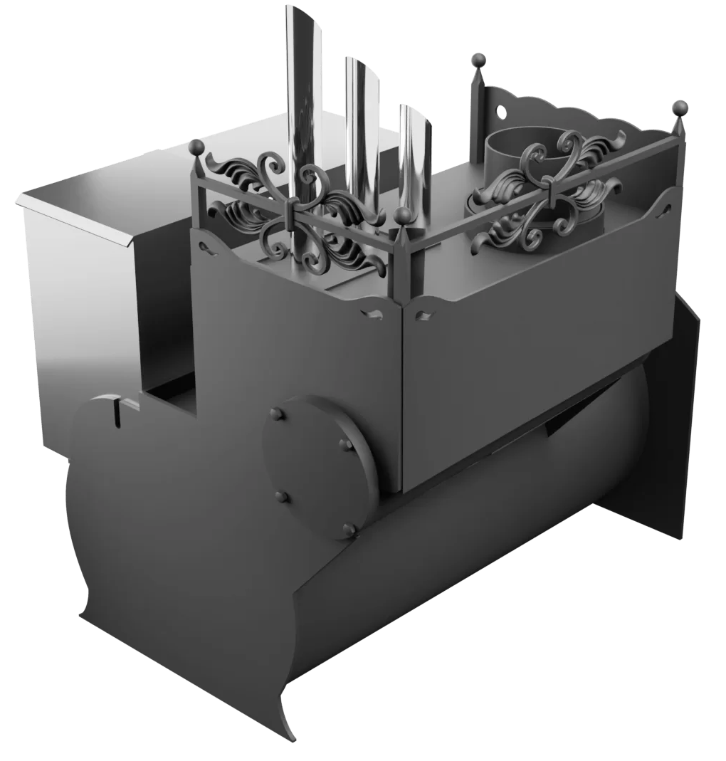 Печь Горыныч 3, каменка закрытая с парогенератором с левой стороны, большая дверь со стеклом фото в Ростове-на-Дону