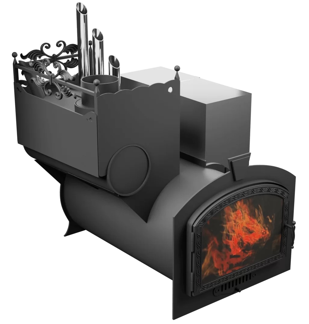 Печь Горыныч 3, каменка закрытая с парогенератором с левой стороны, большая дверь со стеклом фото в Ростове-на-Дону