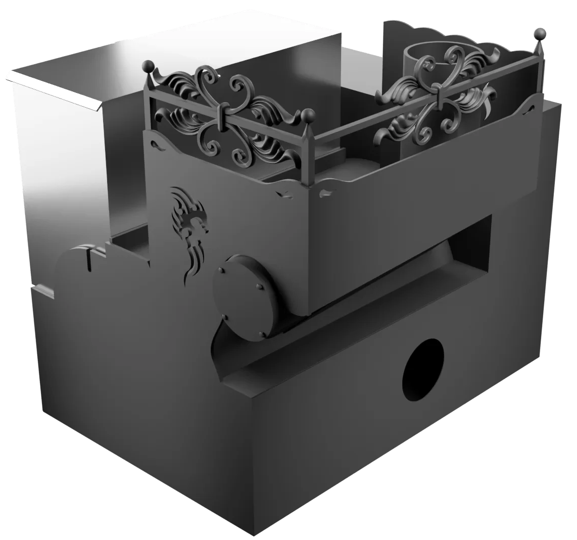 Печь Горыныч 3, каменка с левой стороны, малая дверь со стеклом, система воздушного отопления с порталом фото в Ростове-на-Дону