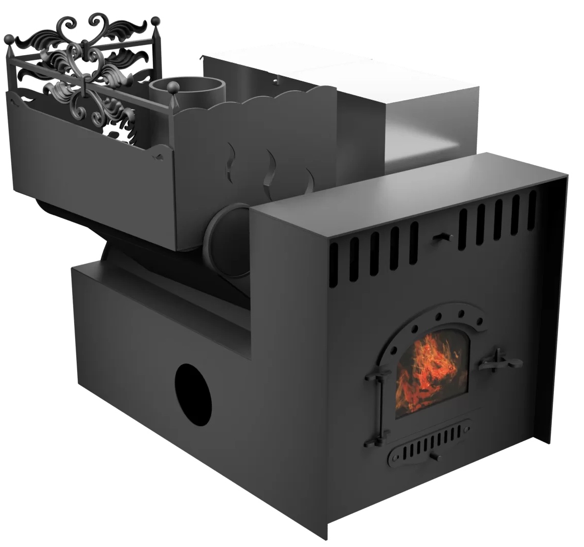 Печь Горыныч 3, каменка с левой стороны, малая дверь со стеклом, система воздушного отопления с порталом фото в Ростове-на-Дону