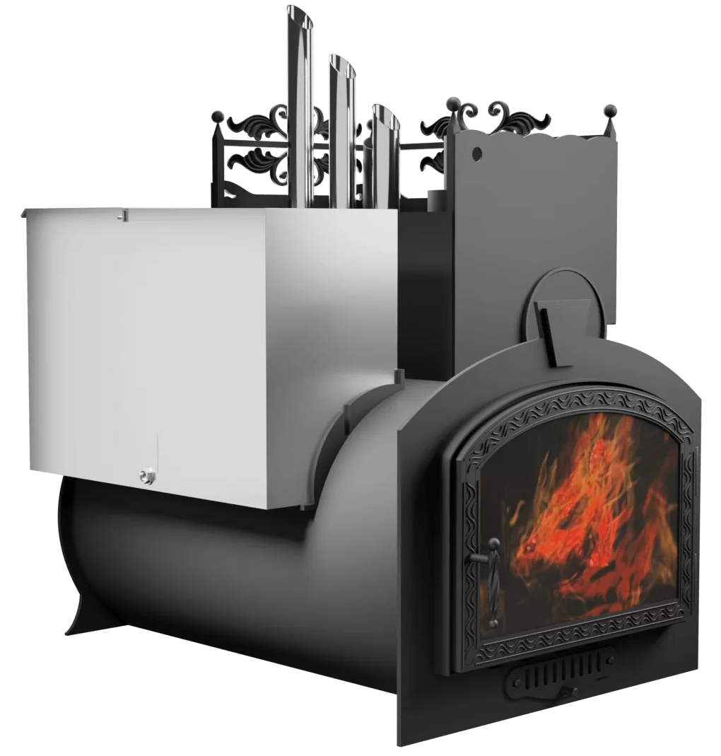 Печь Горыныч 3, каменка закрытая с парогенератором с правой стороны, большая дверь со стеклом фото в Ростове-на-Дону