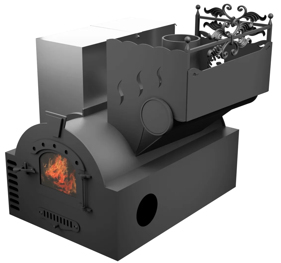 Печь Горыныч 3, каменка с правой стороны, малая дверь со стеклом, система воздушного отопления фото в Ростове-на-Дону