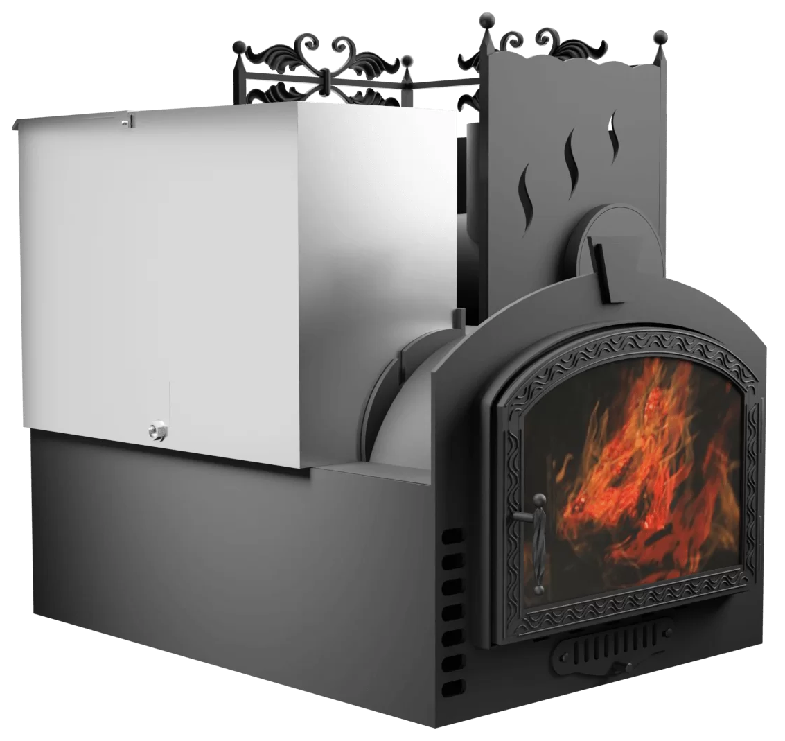 Печь Горыныч 3, каменка с правой стороны, большая дверь со стеклом, система воздушного отопления фото в Ростове-на-Дону