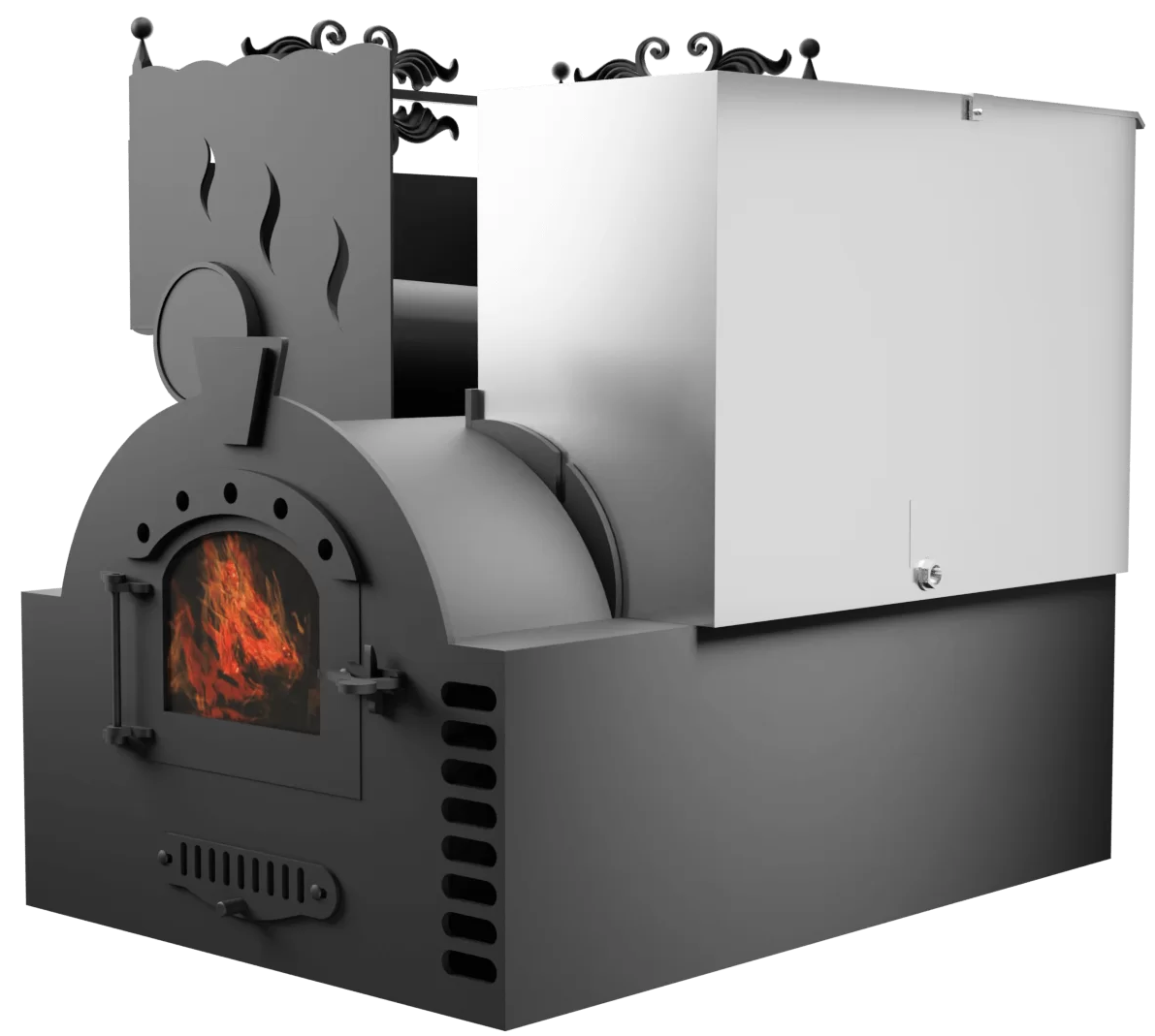 Печь Горыныч 3, каменка с левой стороны, малая дверь со стеклом, система воздушного отопления фото в Ростове-на-Дону